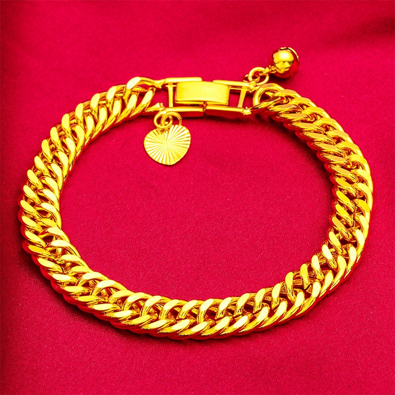 Aksesoris Perhiasan Fashion Goldkingdom Ready Stock Gelang Pria Dan Wanita Dengan Hati Dan Lonceng