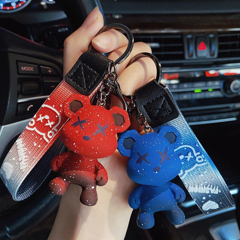 Ins 3D Warna Gradien Snowflake Bear Gantungan Kunci Dengan Tali Rajut Anti-Hilang Universal Unisex Mobil Rumah Gantungan Kunci Tas Ponsel Case Bluetooth Earphone Cover Charms Pendant