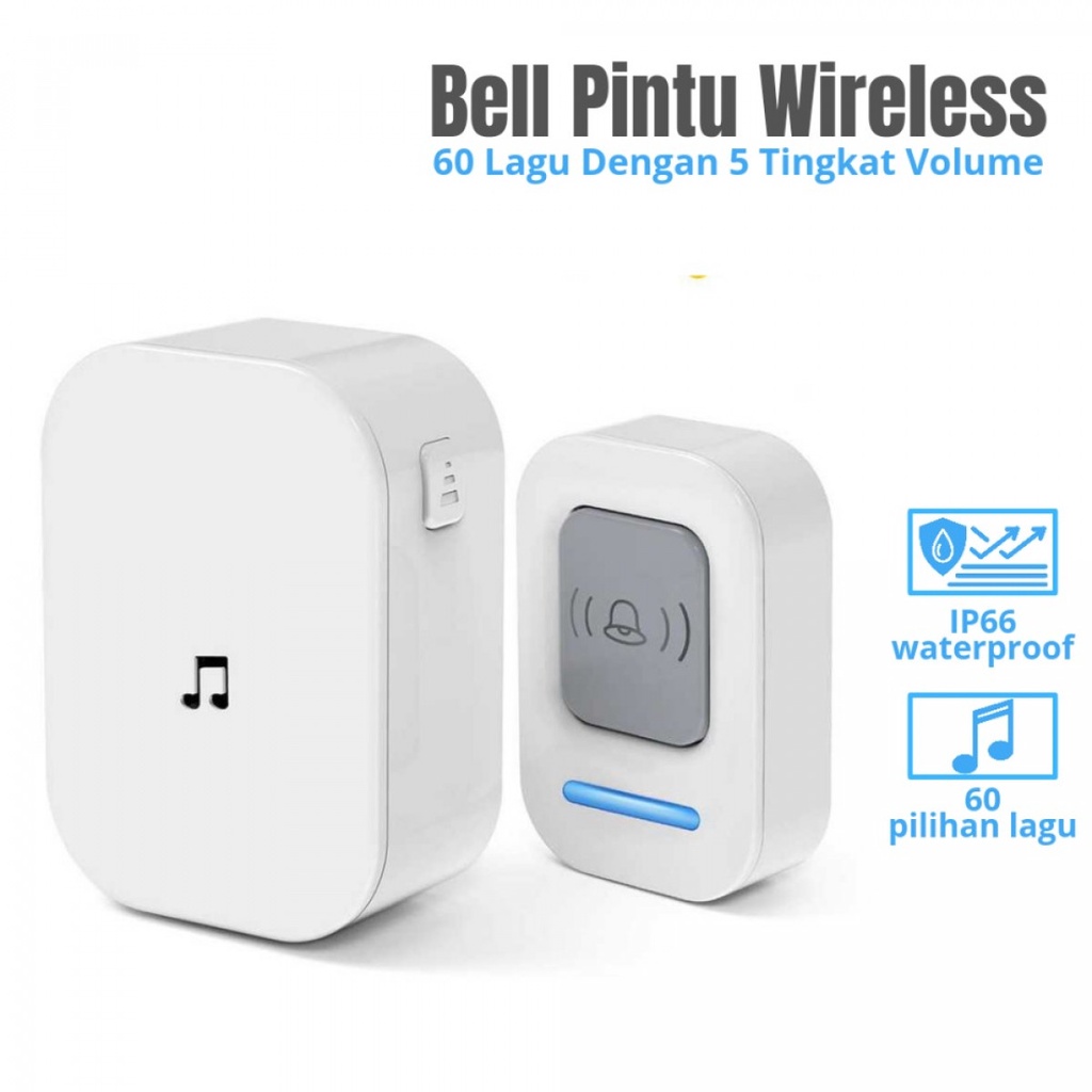 KERUI Bell Pintu Wireless Doorbell Waterproof 60 Tunes 1 Receiver