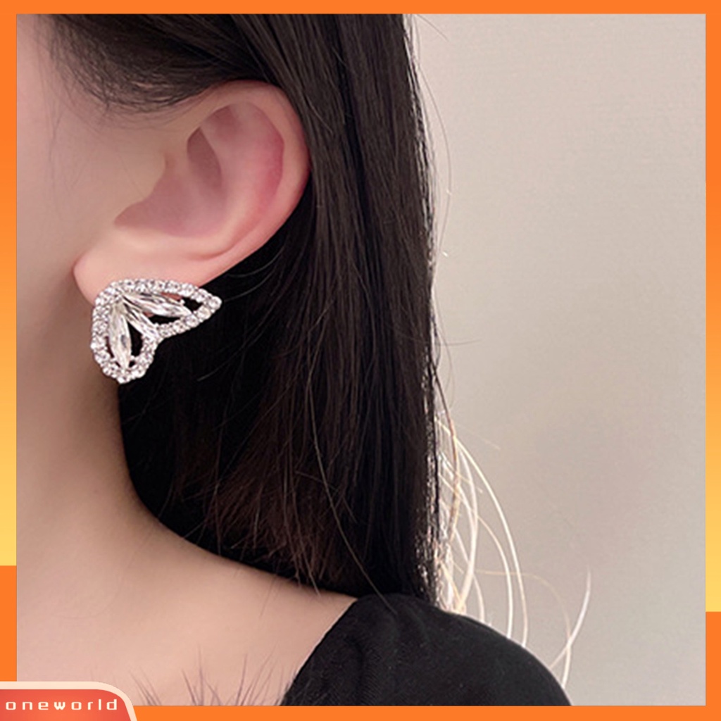 [EONE] 1pasang Ear Studs Kristal Imitasi Elegan Hypoallergenic Bling Berlian Imitasi Kupu-Kupu Sayap Wanita Anting Fashion Perhiasan