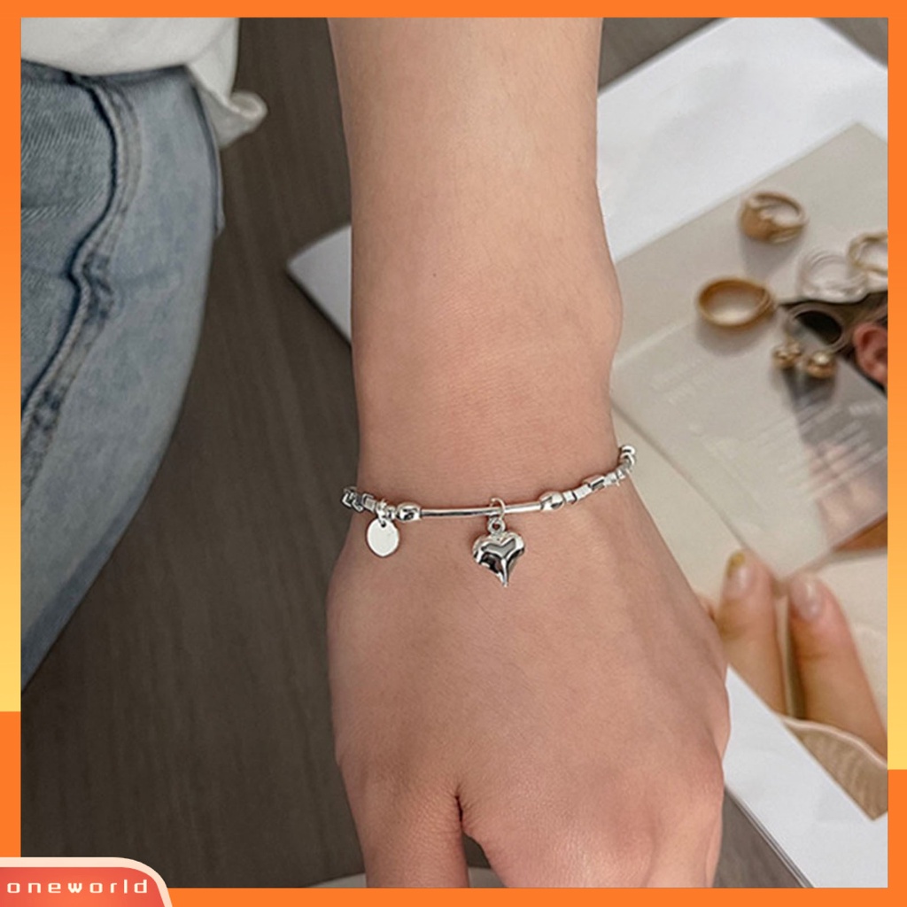 [EONE] Gelang Rantai Kepribadian Anti-Alergi Hadiah Valentine Warna Silver Cinta Hati Liontin Pasangan Gelang Perhiasan Aksesori