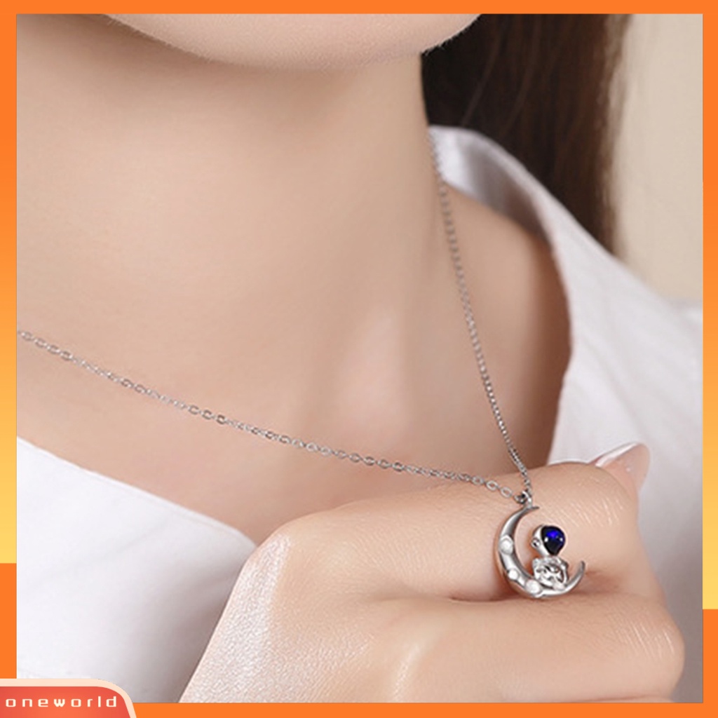 [EONE] Liontin Kalung Bulan Indah Halus Spaceman Pria Wanita Adjustable Gaya Korea Choker Necklace Untuk Pakaian Sehari-Hari