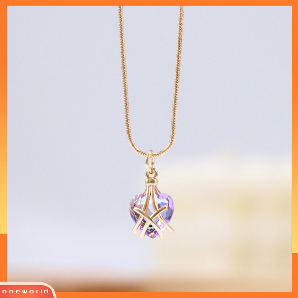 [EONE] Wanita Kalung Elegan Hias Eye-catching Nyaman Adjustable Perhiasan Hadiah Imitasi Kristal Dekorasi Perempuan Cinta Hati Liontin Birthstone Kalung Untuk Pacaran