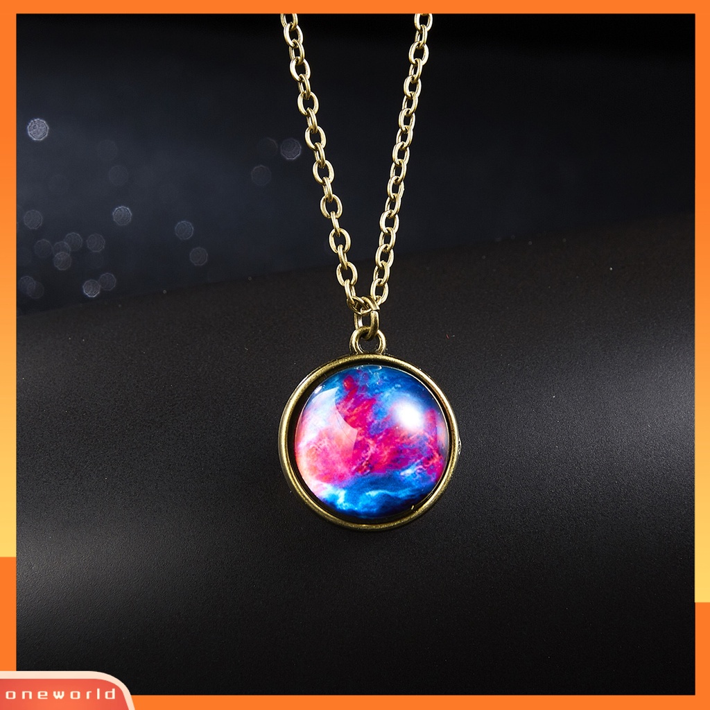 [EONE] Liontin Kalung Kepribadian Dua Sisi Glow in The Dark Vintage Colorful Galaxy Bola Kaca Kalung Perhiasan Aksesori