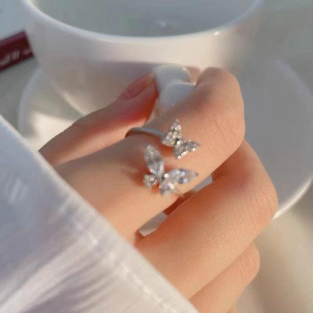 Mxbeauty Zirkon Terbuka Cincin Trendi Pesona Emas Lucu Klasik Adjustable Alloy Vintage Wanita Jari Cincin