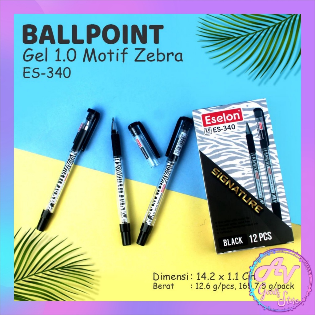 

1Pcs Ballpoint Gel Motif Zebra 1.0mm ES-340 / 1buah Pulpen Gel Office / Bolpen 1.0mm
