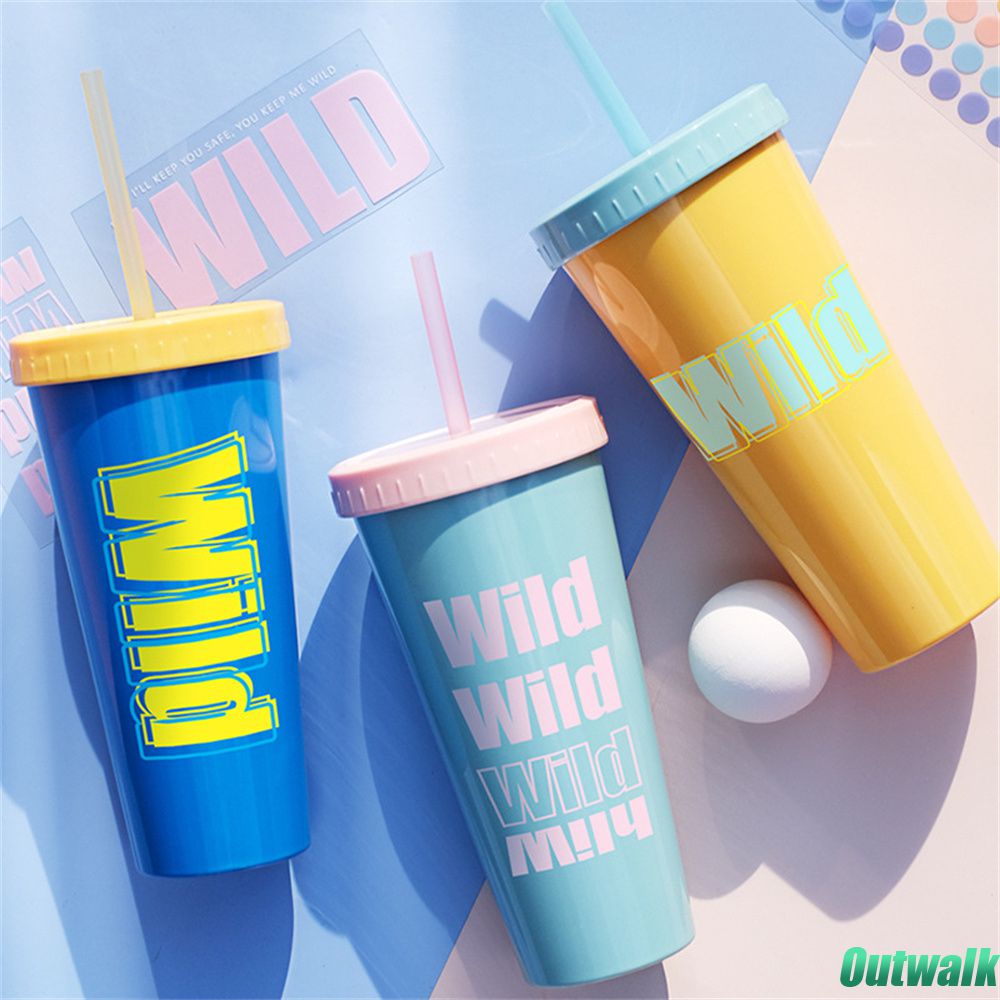 Bottle 640Ml Cangkir Sedotan Kapasitas Besar Sippy Cup Lapisan Ganda Isolasi Panas Botol Air dengan Sedotan Iklan Kreatif Cangkir Hadiah