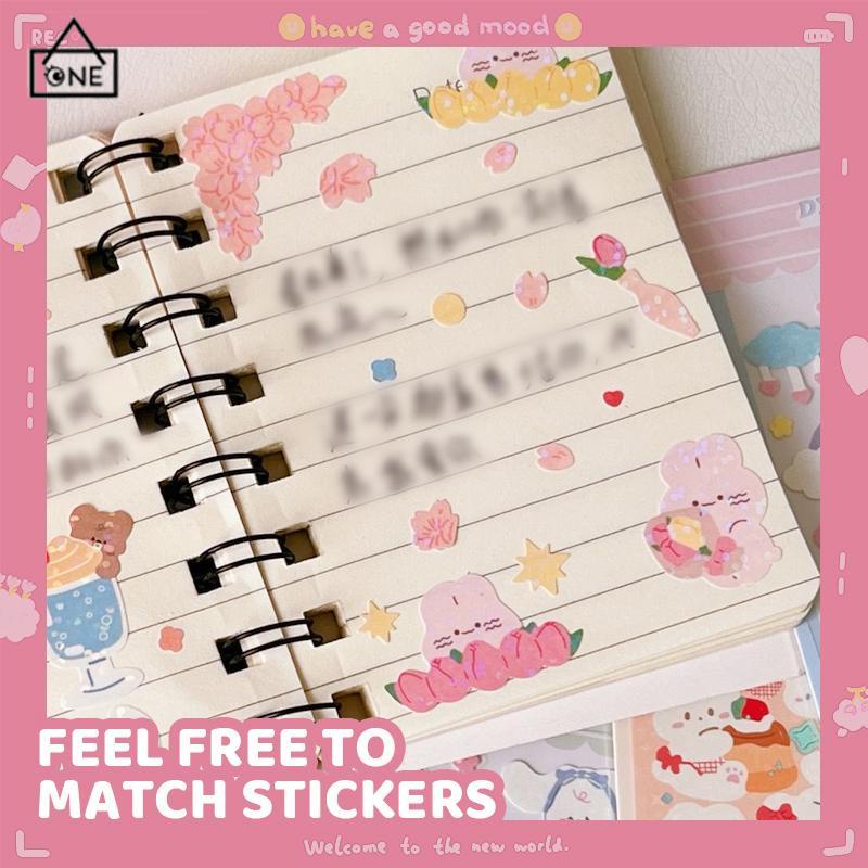 COD❤️Stiker Buku Tempel Dekorasi Kartun Pola Kecil Gadis Anak Stiker Kelinci Lucu Manis -A.one