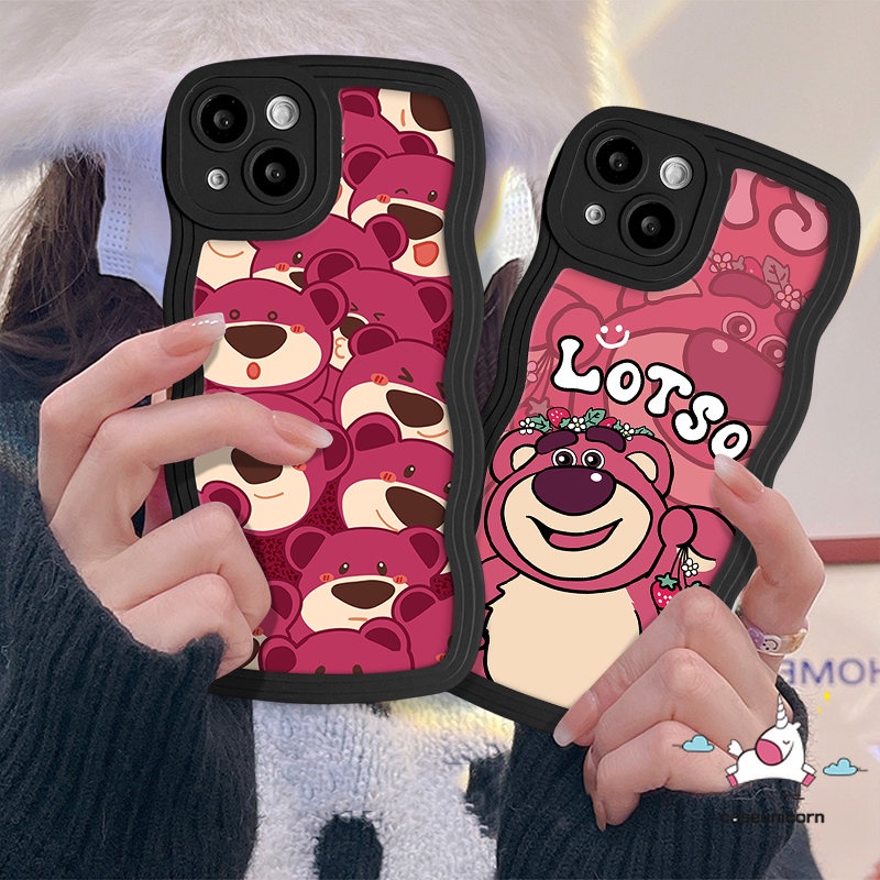 IPHONE Lovely Kartun Manyo Wavy Edge Back Case Kompatibel Untuk Iphone11 14 13 12 Pro Max 7Plus 8Plus X XR 6s 7 8 6 14 Plus XS Max SE 2020 Cute Strawberry Bear Soft Tpu Cover Pelindung