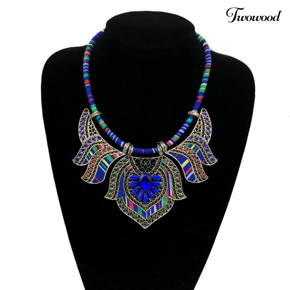 Twowood Vintage Wanita Berlian Imitasi Liontin Bib Kalung Pernyataan Tribal Perhiasan Hadiah