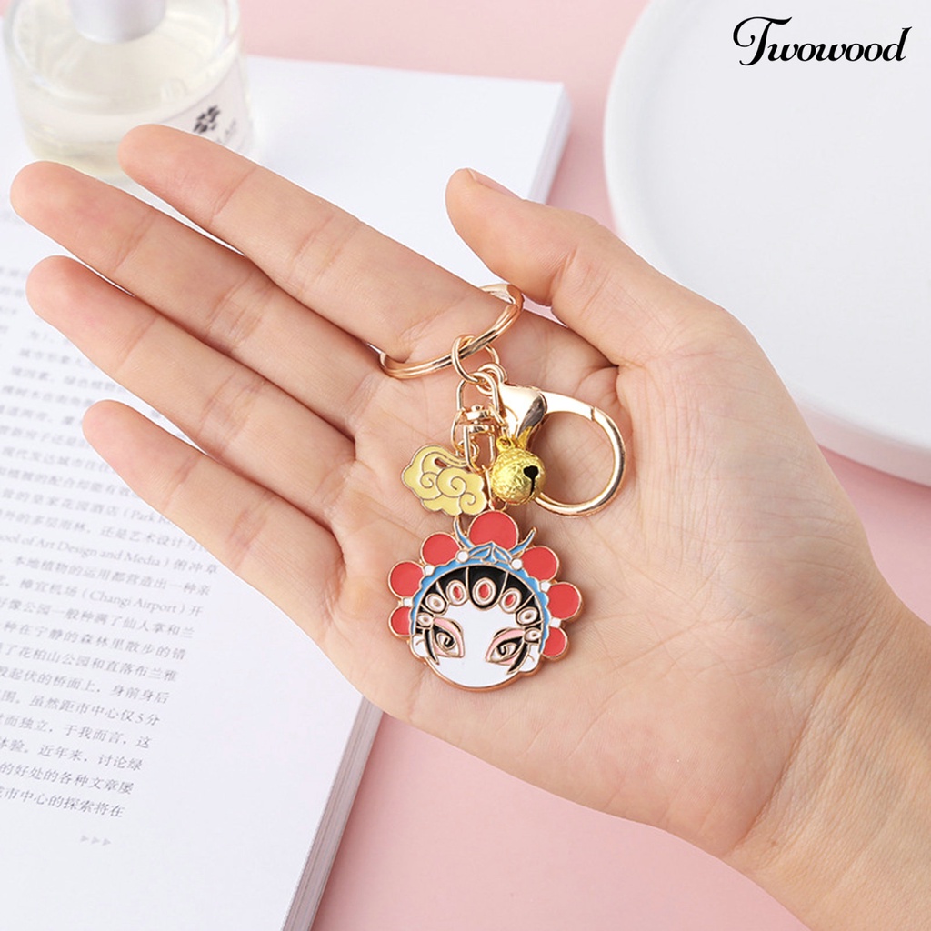 Twowood Auspicious Clouds Bell Enamel Key Chain Gaya Cina Peking Opera Key Ring Backpack Ornament