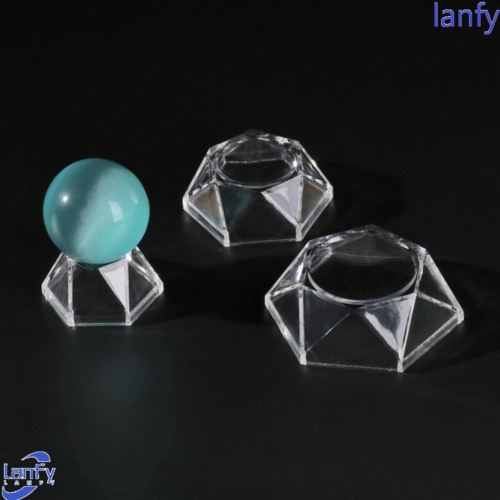 Lanfy Bola Kristal Dasar Sepak Bola Desktop Ornamen Transparan Quartz Akrilik Sphere Holder