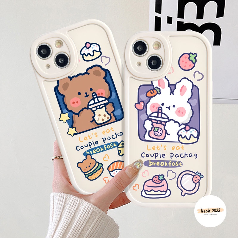 Case Pasangan Untuk OPPO A17 A58 A15 A54 A12 A57 A95 A55 A78 A16 A3S A76 A54s A77s A7 A16K A1K A17K A9 A5 A16E A53 A5s A74 A96 A31 Reno 8T 8 7 5 Kartun Beruang Kelinci Teh Susu Sarung Soft Case