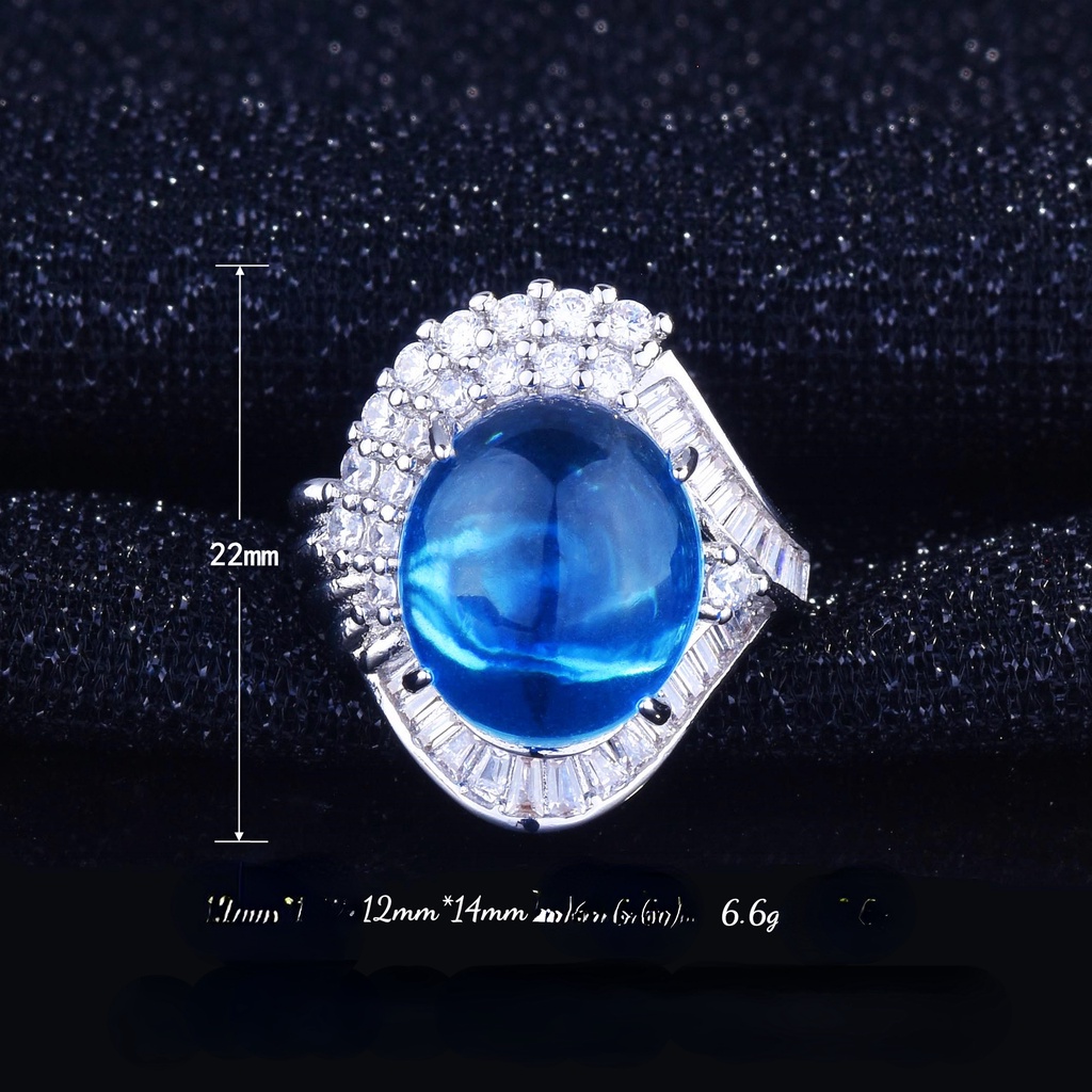 Goldkingdom Aksesoris Perhiasan Fashion Ready Stock Starlight Cincin Permata Biru Cincin Bulat Polos Terang.