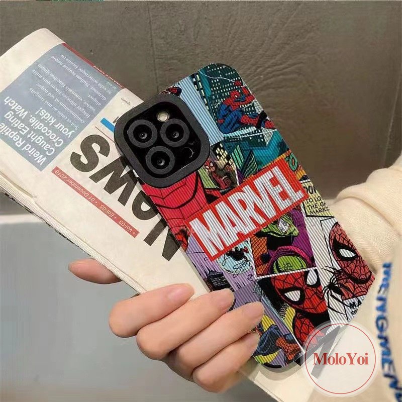 IPHONE Casing V.ANS Merek Trendi Kompatibel Untuk Iphone11 12 13 14 Pro MAX XR 7 8 Plus X XS MAX 7Plus 8Plus Tekstur Kulit Mewah Kartun Anime M.ARVEL Casing Belakang Lembut Shockproof