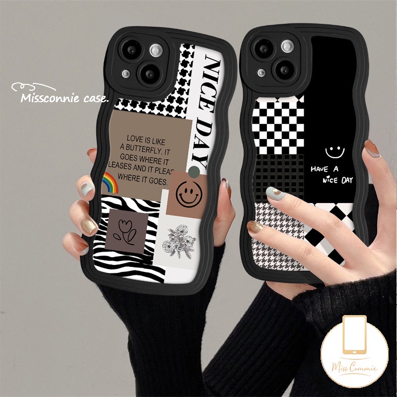 Untuk Infinix Hot20 10 11s 10s 12i 9 20s 8 10Lite 12 Pro Smart 4 6 5 Plus Hot 10 12 11 9 Play Note 12 G96 10 Pro Houndstooth Lembut TPU Wavy Edge Smiley Lattice Splicing Pattern Cover