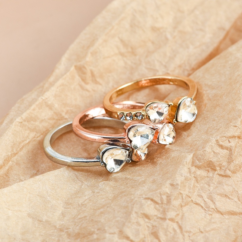 [Harga Grosir] Kreatif Berlian Bertatahkan Cincin Cinta Hati Ganda/Wanita Elegan Cincin Jari Yang Dapat Disesuaikan/Halus Tipis Bertatahkan Zirkon Cincin Pasangan Pernikahan/Perhiasan Fashion