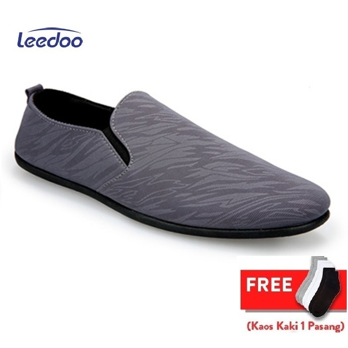 (COD) Leedoo Sepatu Pria Slip On Casual Import Sepatu Santai MR214 - Hitam, 39