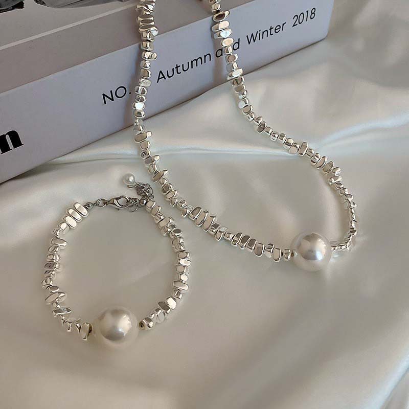 Ay (CN) Mutiara Sederhana Liontin Kalung Gelang Cincin Pecah Manik Perak Elastis Rings Choker Bracelets Untuk Wanita Perhiasan Aksesoris