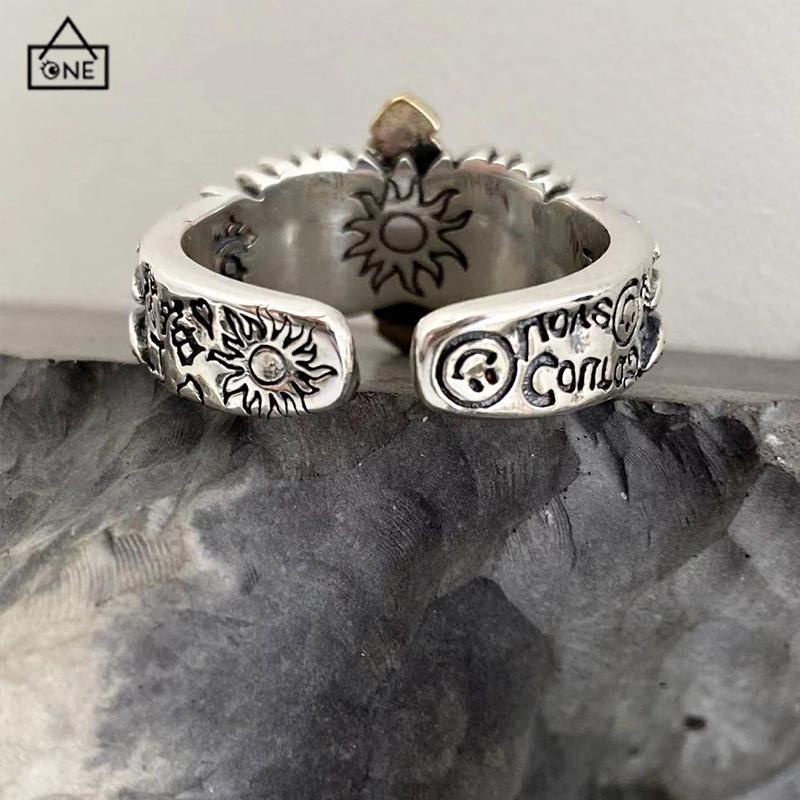 COD❤️Cincin Pria Vintage Wings Cross Grafiti Surat Terbuka Cincin Pribadi-A.one