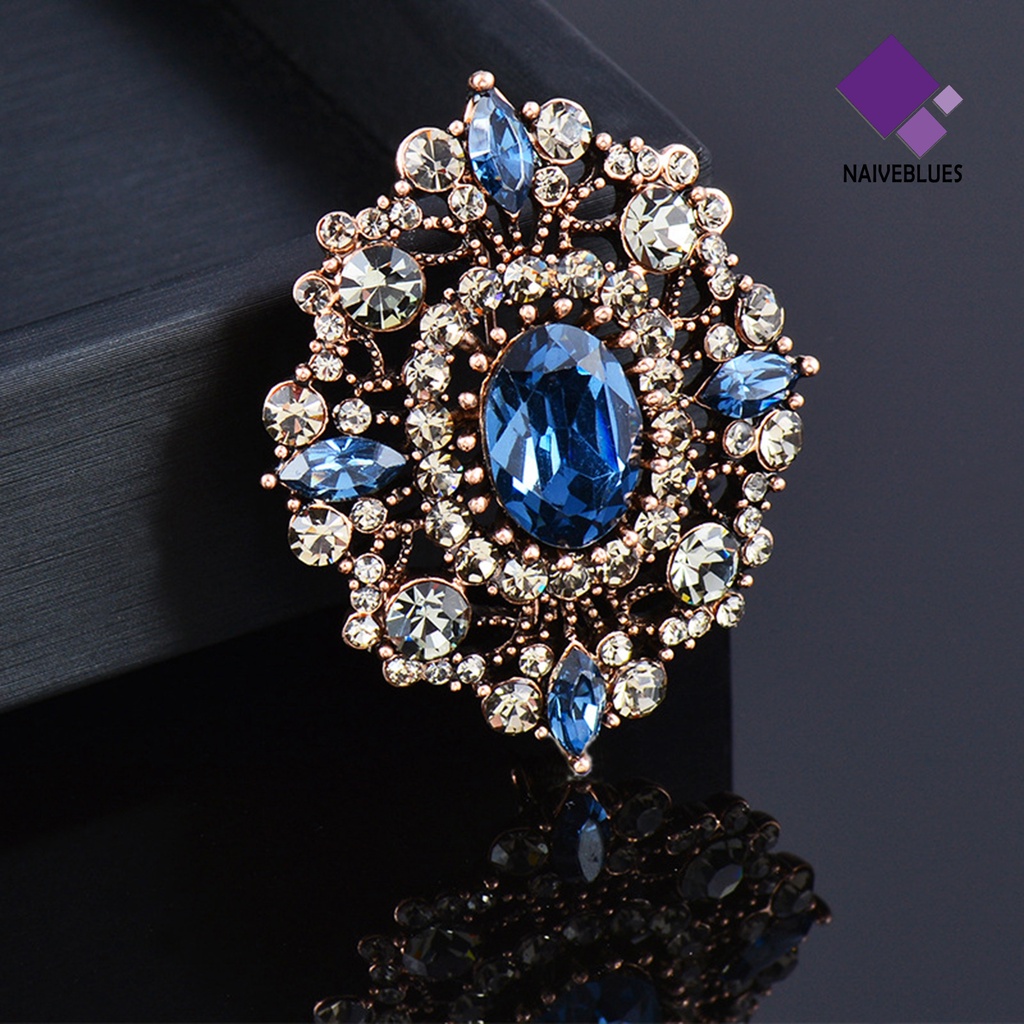 &lt; Naiveblues &gt; Wanita Bros Gaya Istana Vintage Bentuk Oval Cubic Zirconia Hadiah Hias Lapel Pin