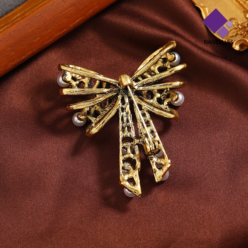 &lt; Naiveblues &gt; Ikatan Simpul Bros Retro Elegan Berongga Gaya Perancis Berlian Imitasi Imitasi Wanita Bisnis Lapel Pin