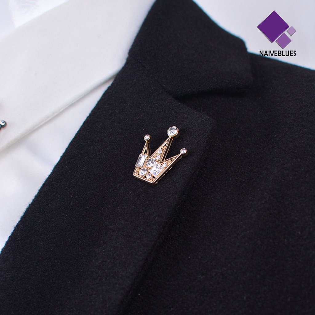&lt; Naiveblues &gt; Lapel Pin Geometris Mengkilap Mudah Dipakai Dekorasi Temperamen Kristal Mahkota Paduan Elektroplating