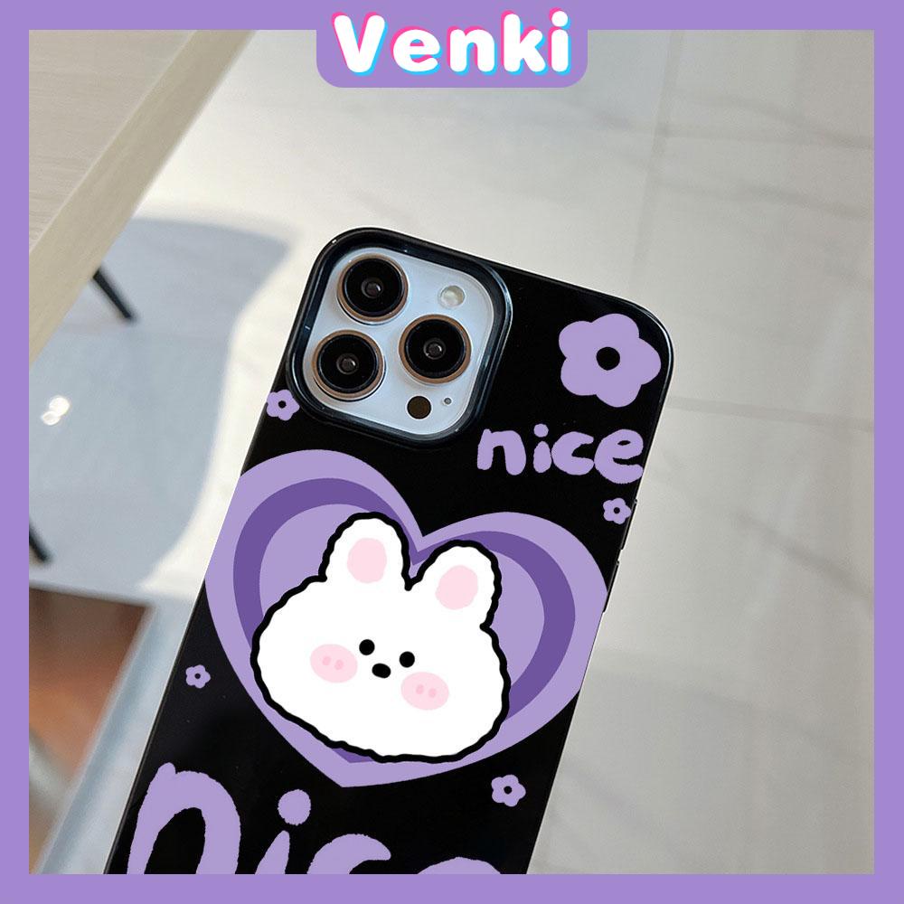 VENKI - For iPhone 11 Phone Case Black Glossy TPU Soft Case Shockproof Protection Camera Cute Purple Love Rabbit Compatible with iPhone 14 13 Pro max 12 Pro Max xr xs max 7 8 Plus