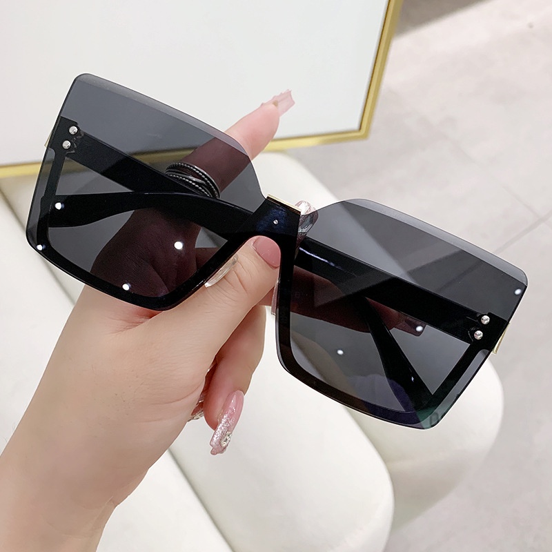 (YUZHU) Ins Style Oversized Half Frame Sunglasses New Fashion Gradient Shade Sunglasses Untuk Wanita