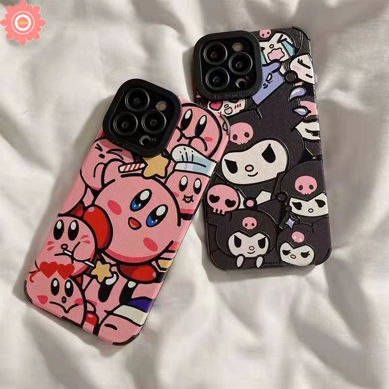 Kartun Lucu Kuromi Kirby Phone Case Kompatibel Untuk iPhone 7Plus XR 11 14 12 13 Pro MAX 7 8 Plus X XS MAX Silikon Lembut Tpu Shockproof Mewah Tekstur Kulit Cover