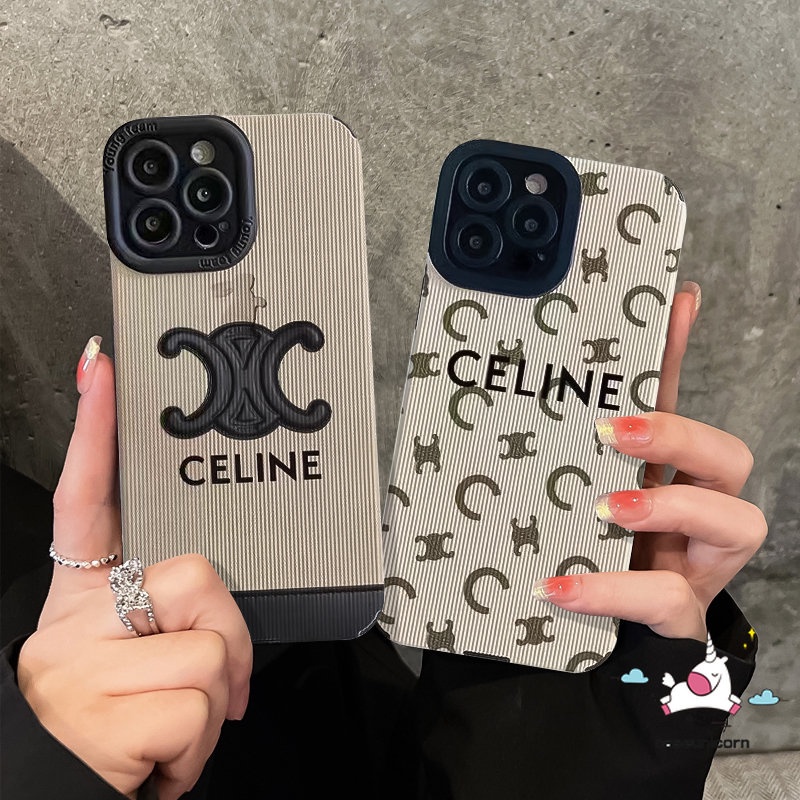 IPHONE Casing Silicon Lembut Kompatibel Untuk Iphone14 11 12 13 Pro Max7 8 Plus XR X XS MAX 7Plus 8Plus Trendi Merek C-E-L-I-N-E Shockproof Mewah Tekstur Kulit Ponsel Cover