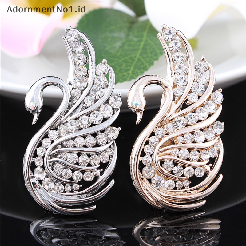 [AdornmentNo1] Fashion Berlian Imitasi Swan Bros Pin Wanita Pakaian Perjamuan Aksesoris Perhiasan Hadiah [ID]