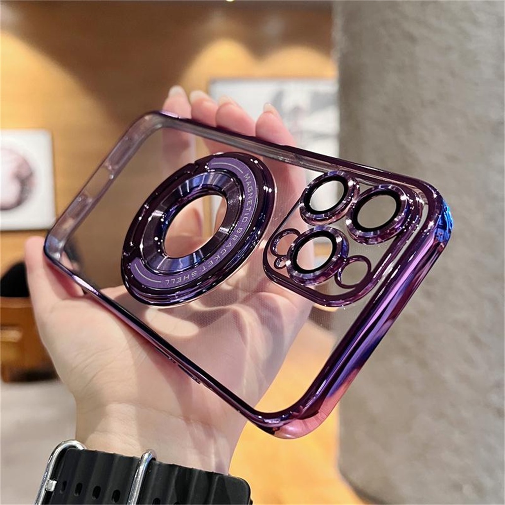 Casing Lensa Perlindungan Kamera Mewah iphone 14 pro max Case13 12 pro max 11 pro Max14 plus case Dengan bracket Metal Magnetic suction ring Shockproof protection Soft back cover