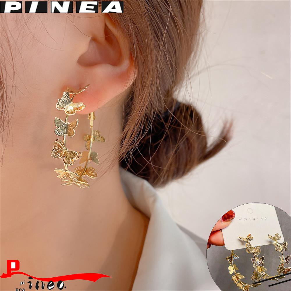 Anting Hoop Bulat Nanas Dainty Untuk Wanita Gadis Lapis Emas 18k Butterfly