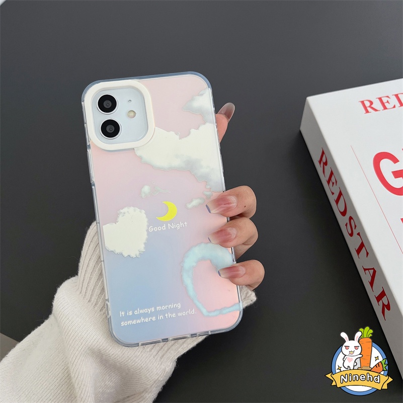 Casing Kompatibel untuk iPhone 14 13 12 11 Pro Max X Xr Xs Max 8 7 Plus SE Ins Aurora Cloud Glossy Phone Case Berkualitas Tinggi Transparan Laser Pelindung Kreatif Silikon Hard Case