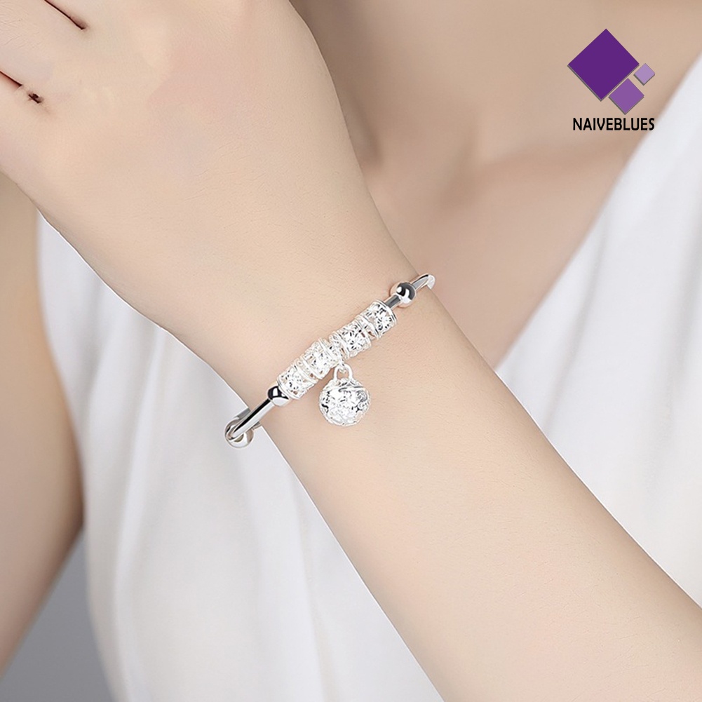 &lt; Naiveblues &gt; Fashion Wanita Perak Berlapis Bola Berongga Pesona Bangle Gelang Hadiah