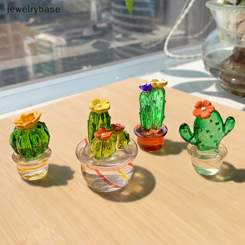 [jewelrybase] Ornamen Patung Kaktus Kaca Mini Decor Lucu Miniatur Desktop Craft Butik