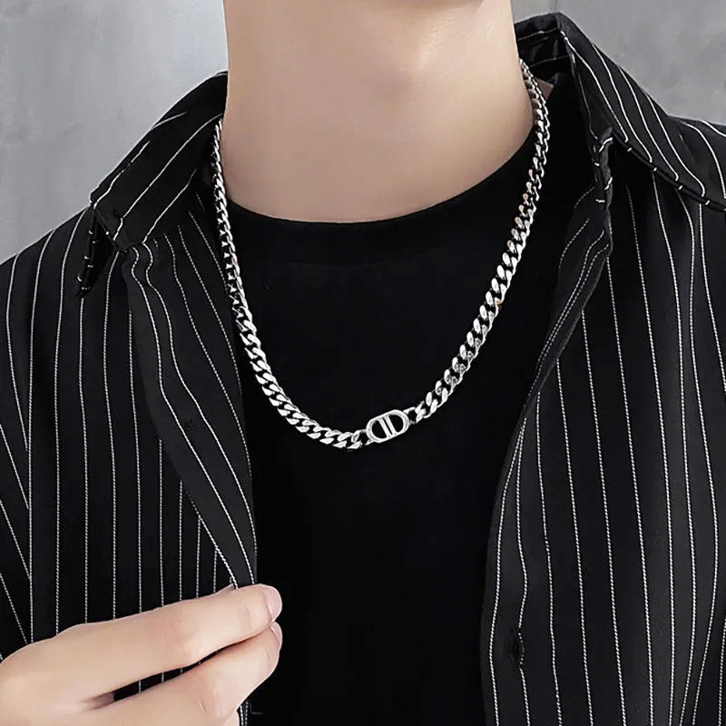 Kalung Baja Titanium Pria Rantai Kuba, Hidung Babi Double D Kalung Pria Trendi, Kalung Rantai Pria