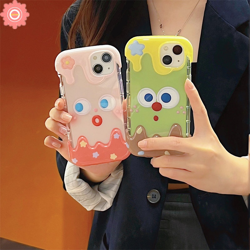 IPHONE Kartun Pasangan Ekspresi Lucu Cute Case Kompatibel Untuk Iphone11 12 14 13 Pro Max 7Plus XR 8Plus 78 Plus X XS Max SE 2020 Korea Aesthetic 3D Ice Cream Silicon Lembut Penutup Belakang