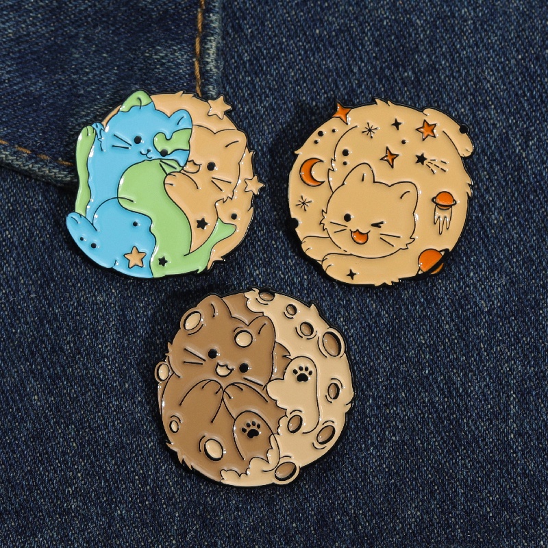 Kucing Cuaca Lucu Enamel Pin Kucing Bumi Bros Lencana Kartun Hewan Lencana Denim Kerah Pin Perhiasan Hadiah Untuk Anak-Anak Teman