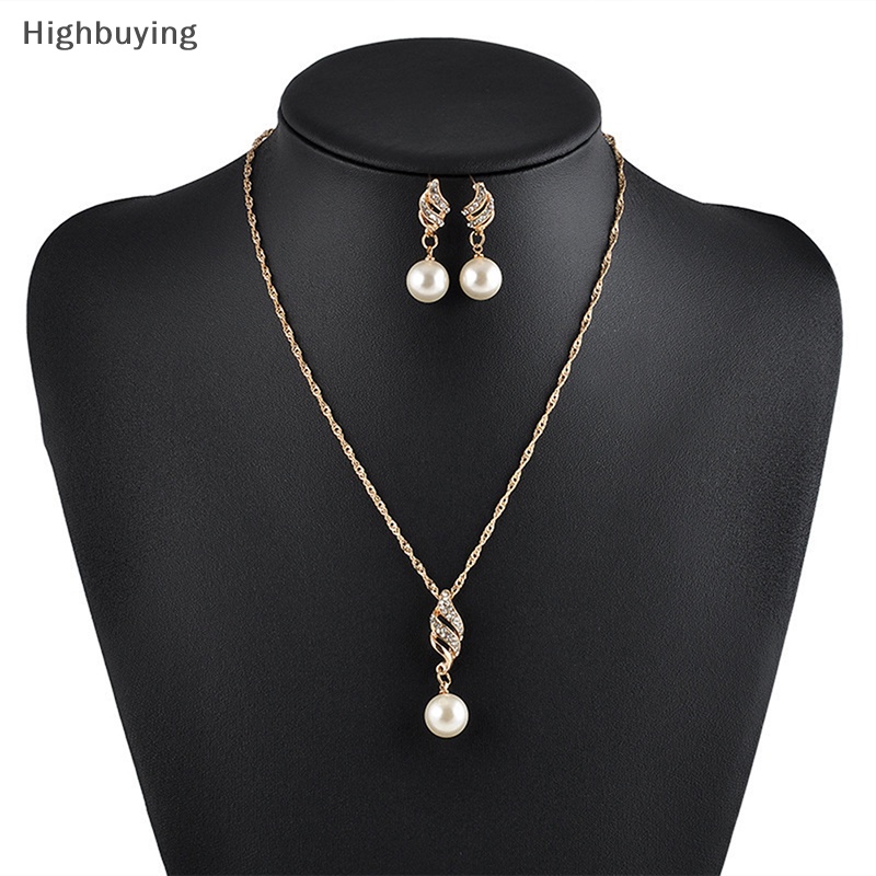 Hbid 3pcs/Set Mutiara Imitasi Liontin Kalung Anting Set Wanita Berlian Imitasi Pernikahan Perjamuan Pesta Perhiasan Set Aksesoris Hadiah Glory