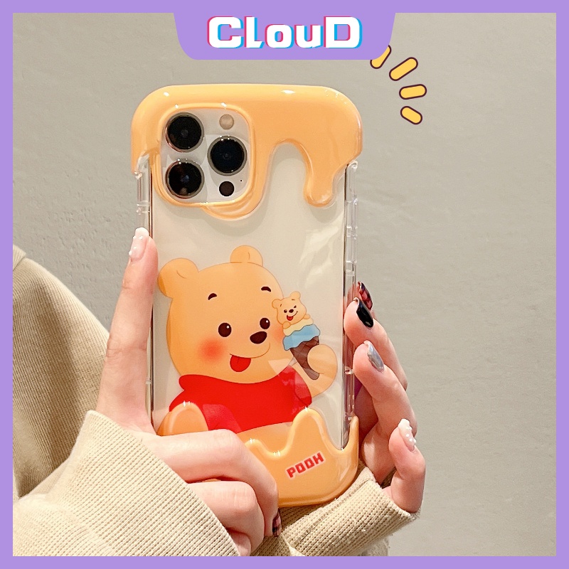 IPHONE Kartun Winnie the Pooh Case Kompatibel Untuk Iphone11 14 13 12 Pro Max XR X7 8 Plus XS Max 7Plus 8Plus SE 2020 3D Ice Cream Beruang Strawberry Lucu Manyo Shockproof Airbag Soft Cover