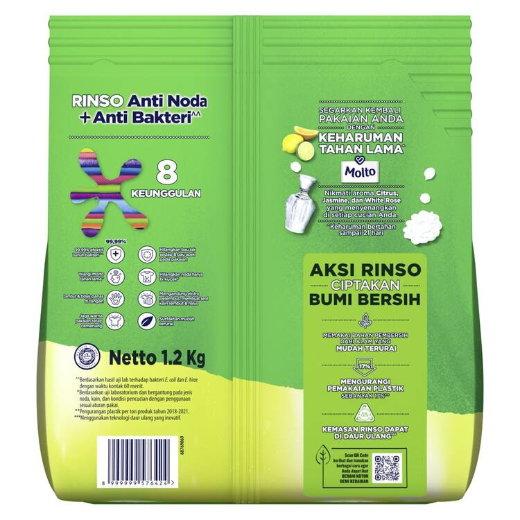 Rinso Molto Detergent Bubuk Deterjen Anti Noda Classic Fresh 1.2 kg x2