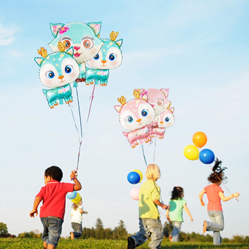 Balon Aluminium Foil Rusa Hutan Lucu/Kartun Bunga Rubah Balon Tiup/Baby Shower Perlengkapan Dekorasi Pesta Ulang Tahun Anak