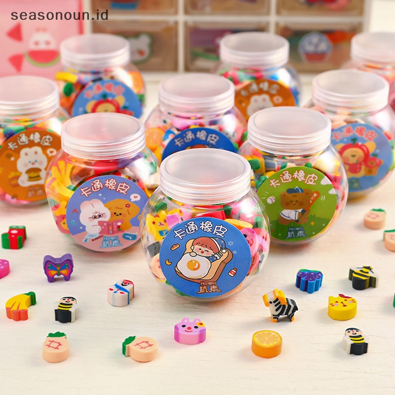 Seasonoun 50PCS Lucu Karet Penghapus Kreatif Hewan Buah Pensil Penghapus Mini Kawaii Alat Tulis Anak Siswa Alat Kantor Penghapus Lucu.