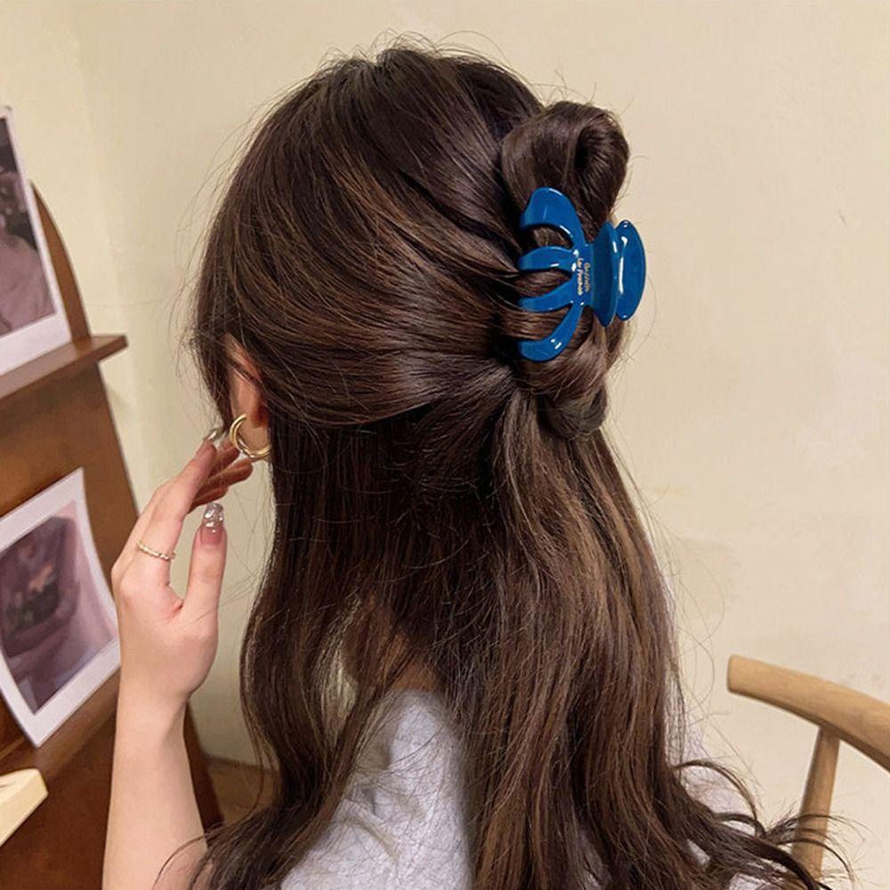 AUGUSTINA Acetic Acid Hair Claw Lucu Geometris Sederhana Untuk Gadis Hiu Klip Hiasan Kepala Piring Klip Ponytail Holder Hiasan Kepala Wanita Klip Rambut