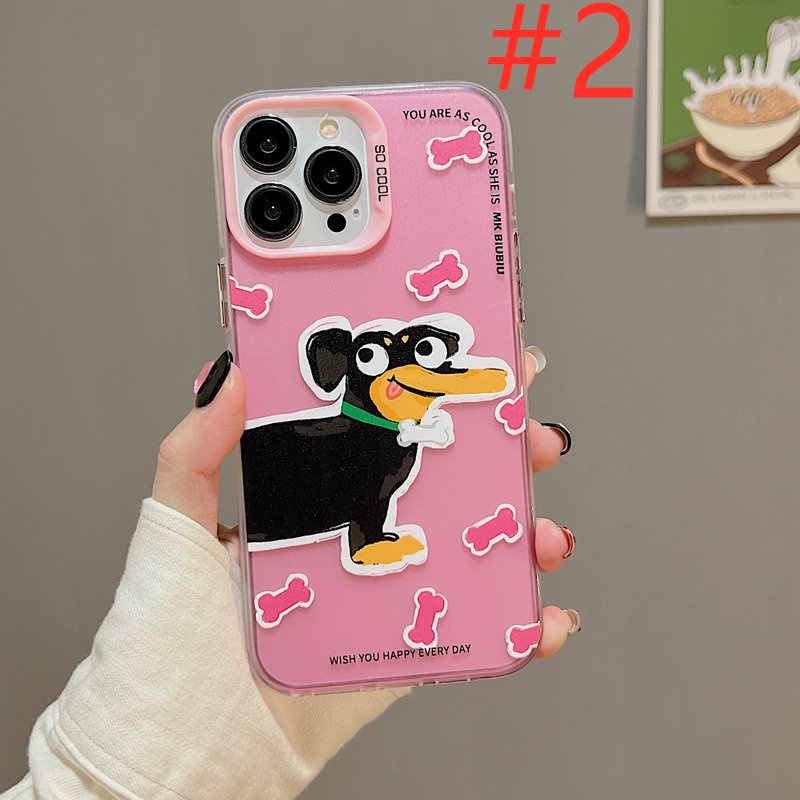 Cute Dachshund Skin Feel Soft Case HP iP iPhone 12 13 14 Pro Max 11 Black FTD Casing Apple