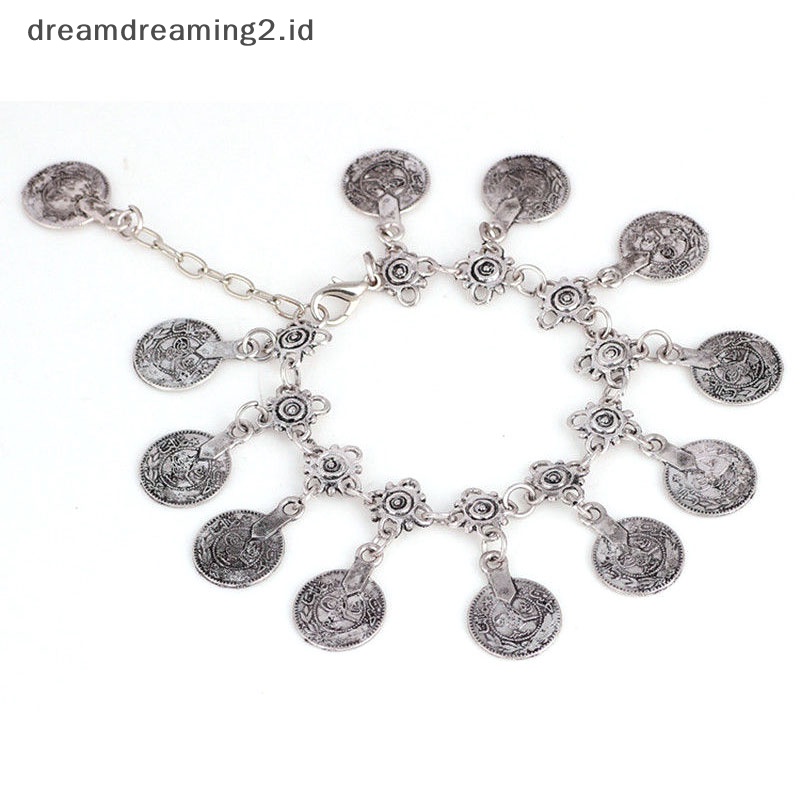 (drea) Gelang Kaki Koin Boho Gypsy Antik Perak Gelang Kaki Rantai Wanita Perhiasan//