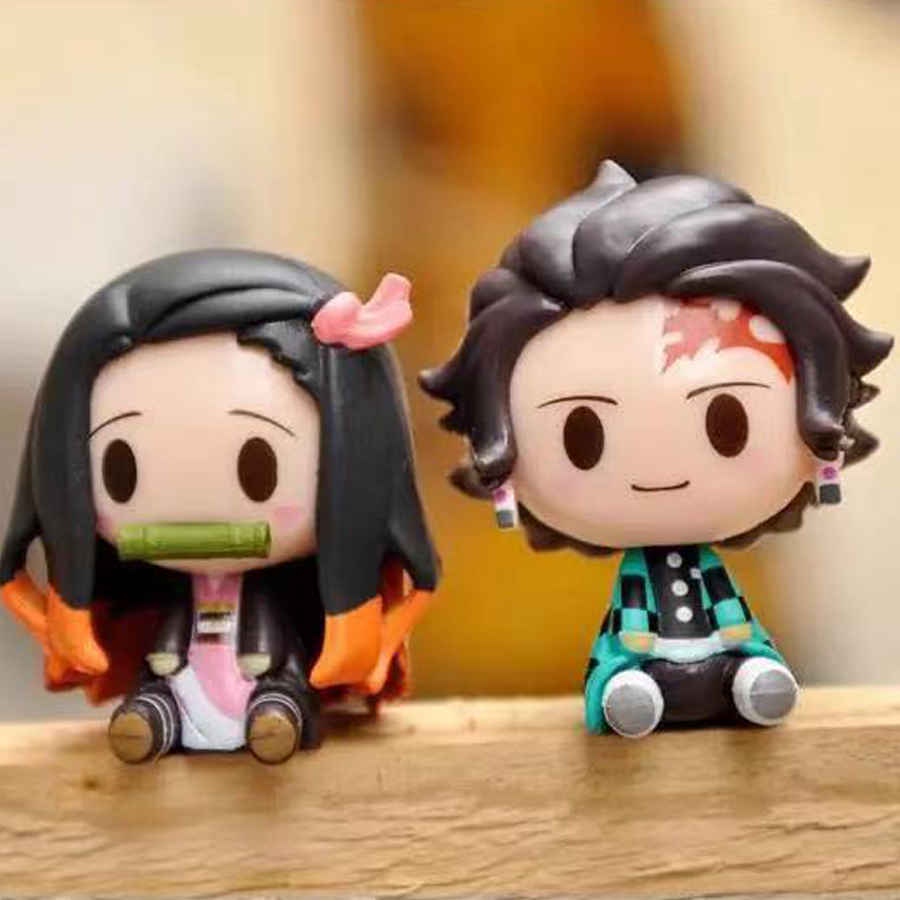 4pcs Demon Slayer Anime Figure Kimetsu No Yaiba Kamado Tanjirou Nezuko Zenitsu Kawaii Action Figure Boneka PVC Model Mainan