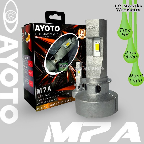 SALE Lampu LED Motor Matic Bebek Soket H6 AYOTO M7A Hi Low AC DC Watt 38+38 - Putih/Kuning Termurah